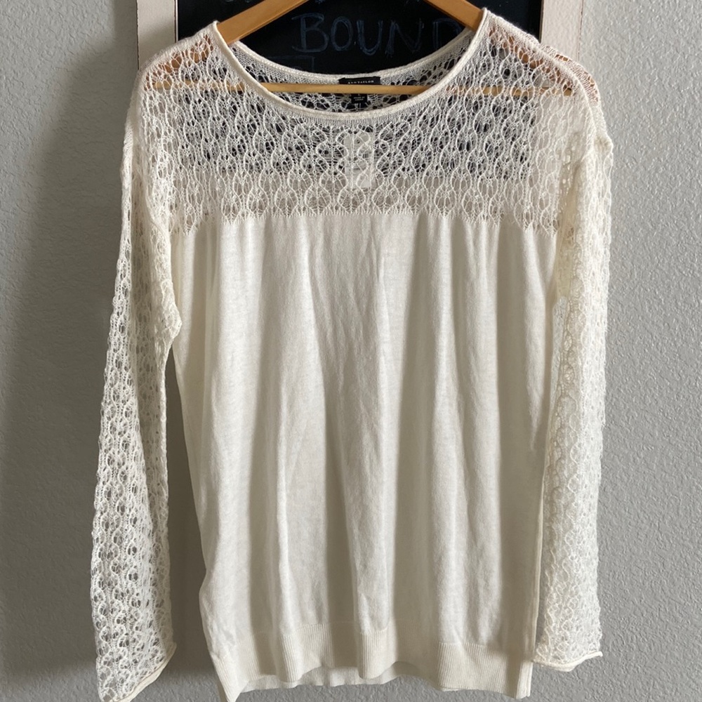 Ann Taylor long sleeve crochet-cardigan top
